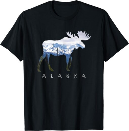 Alaska Day Moose Snowy Mountain T-Shirt T-Shirt