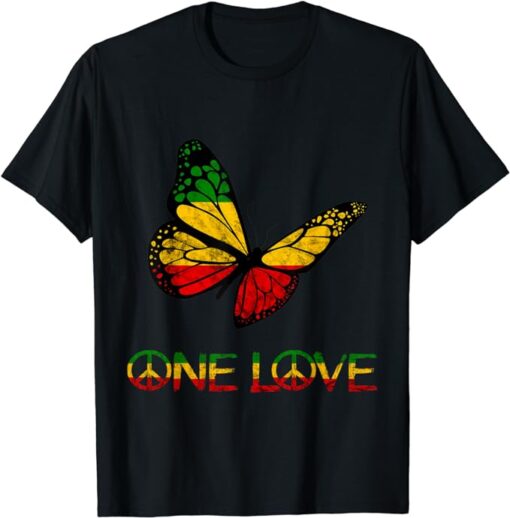 One Love Butterfly Rasta Reggae Peace Rastafari Roots T-Shirt