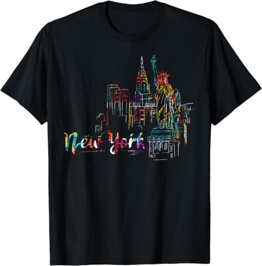 New York Skyline Heartbeat Statue of Liberty I Love New York T-Shirt