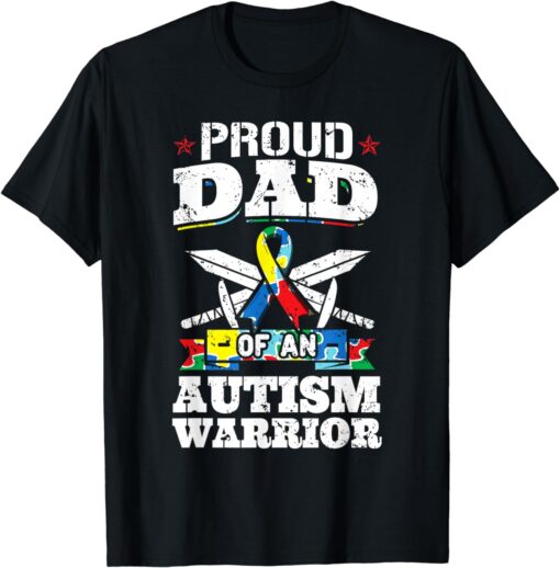 Proud Dad Of An Autism Warrior Autistic Awareness Ribbon T-Shirt