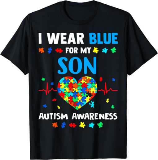 Autism Awareness Parents Mom And Dad I Wear Blue For My Son T-Shirt