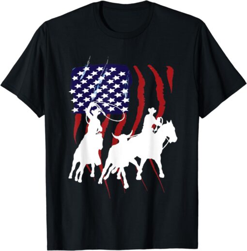 Rodeo Team Roping Distressed Grunge USA Cowboy T-Shirt