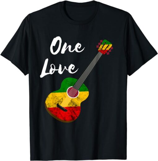 One Love Reggae Guitar Rastafari Roots Rasta Reggae T-Shirt