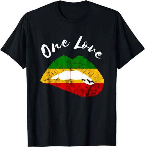 Rasta Reggae Lips One Love Mouth Jamaican Music Kissing T-Shirt