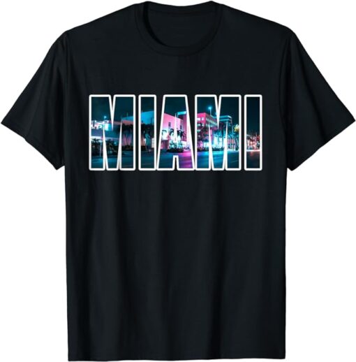 Miami Beach Urban Skyline City by Night Florida USA T-Shirt