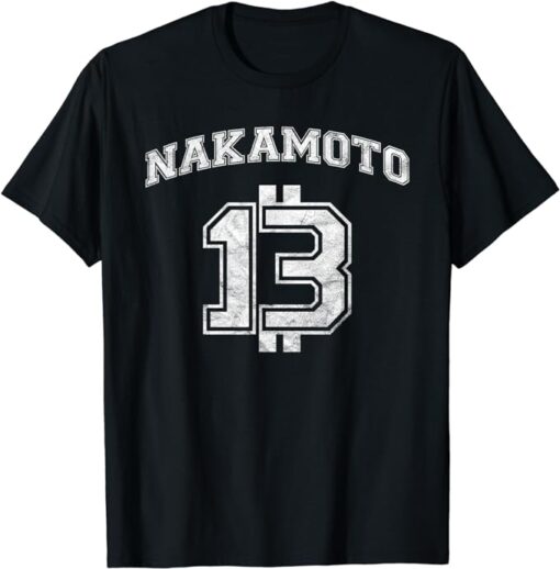 Satoshi Nakamoto Bitcoin Logo, College Team Style Distressed T-Shirt