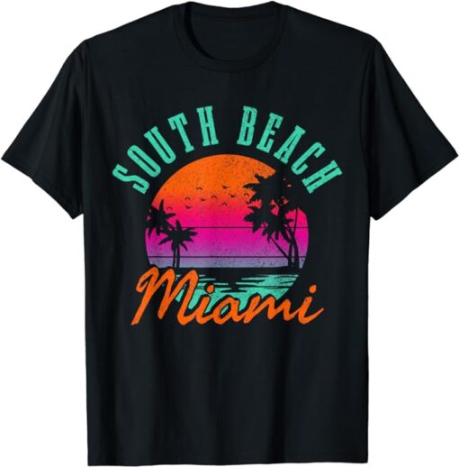 South Beach Miami Florida Retro Vintage Sunset Surfer Gift T-Shirt