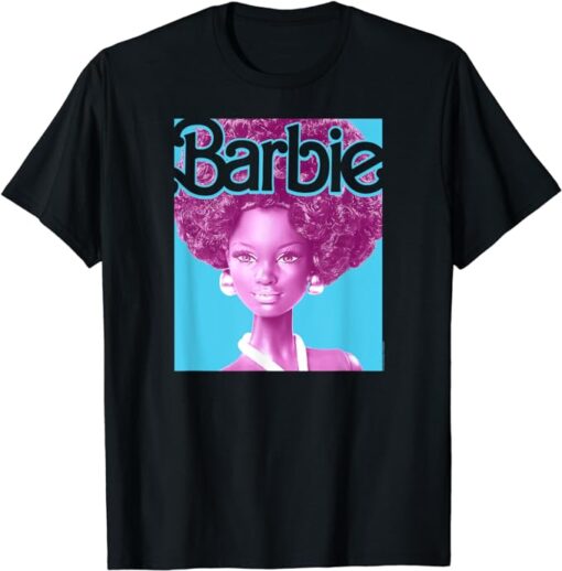 Barbie Afro Doll Classic Fit T-Shirt: Adult Round Neck, Black, Short Sleeve, Cotton-Polyester