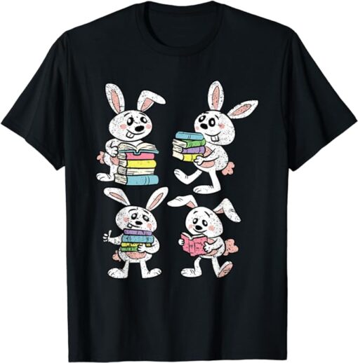 Bunny Reading Books Easter Rabbit Bookworm Spring T-Shirt