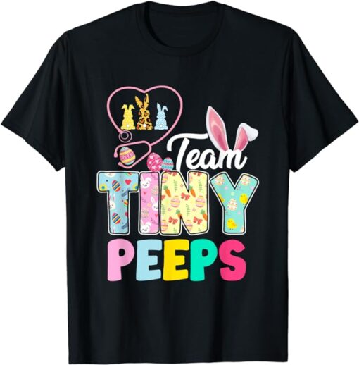 NICU Nurse Shirt Easter Team Tiny Humans Bunnies Stethoscope T-Shirt