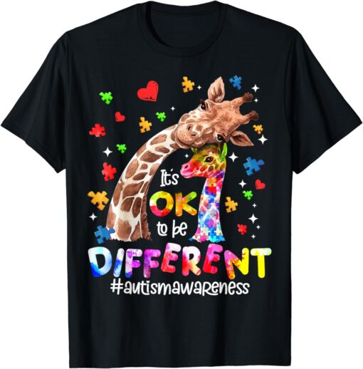 Its Ok To Be Different Autism Awareness Giraffe T-Shirt