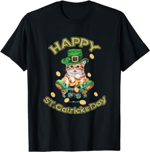 Happy St Catrick's Patrick's Day TShirt Cat Lover Shamrock T-Shirt