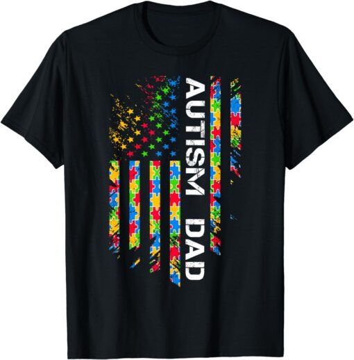 Autism Dad Awareness American Flag USA T-Shirt