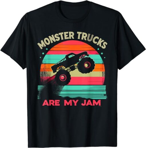 Monster Trucks Are My Jam Retro Vintage Sunset Boys Men T-Shirt