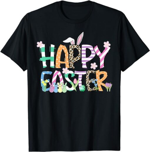 Happy Easter Leopard Plaid Rabbit Bunny Women Men Kids T-Shirt