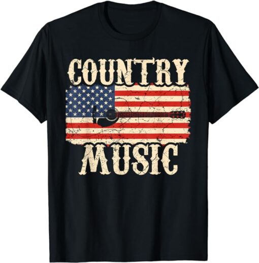 Country Music Retro Vintage Guitar American Flag T-Shirt