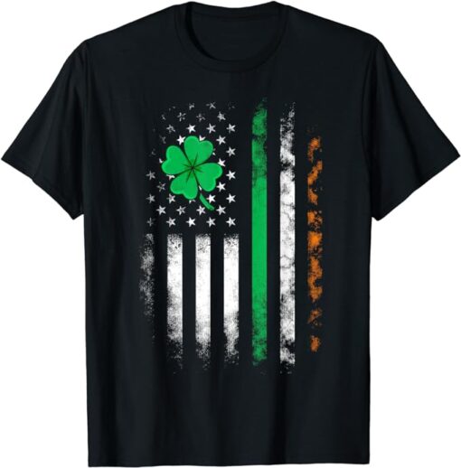 Vintage St Patrick's Day Irish American Flag Shamrock Lucky T-Shirt