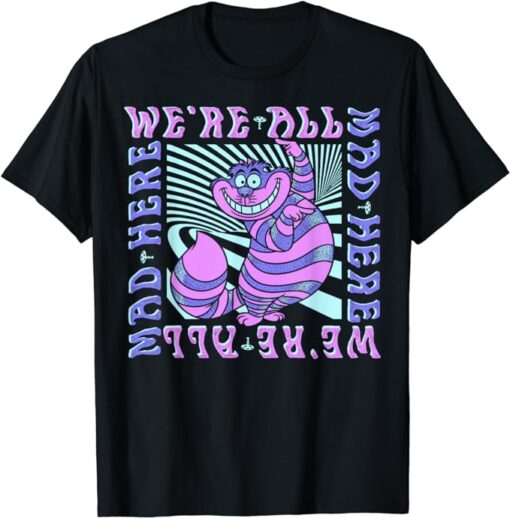 Disney Alice In Wonderland Cheshire Cat We're All Mad Box Up Short Sleeve T-Shirt