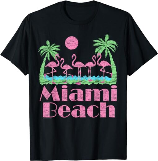 Miami Beach T Shirt Pink Flamingo Souvenir Men Women Kids