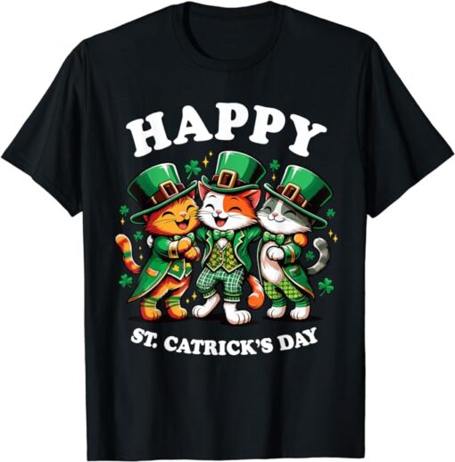 Happy St Catricks Day St Patricks Day Cat Leprechaun Funny T-Shirt