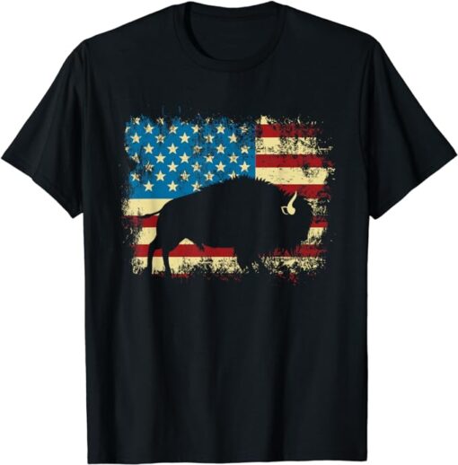 Patriotic American Bison Buffalo Lover Wildlife USA Flag T-Shirt