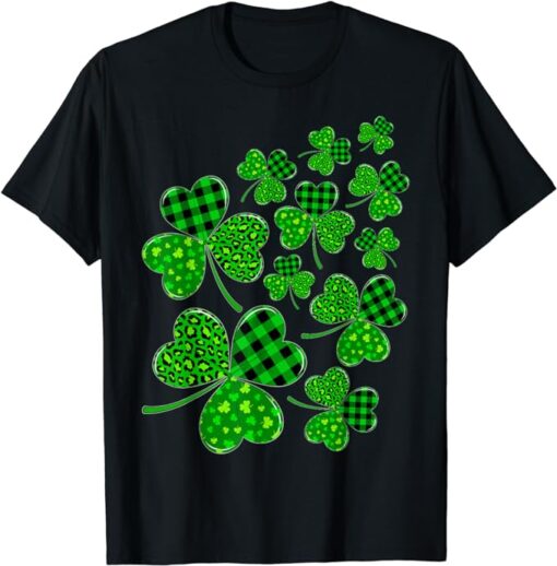 St Patricks Day Shamrock Irish Leopard Plaid Women Girls Kid T-Shirt