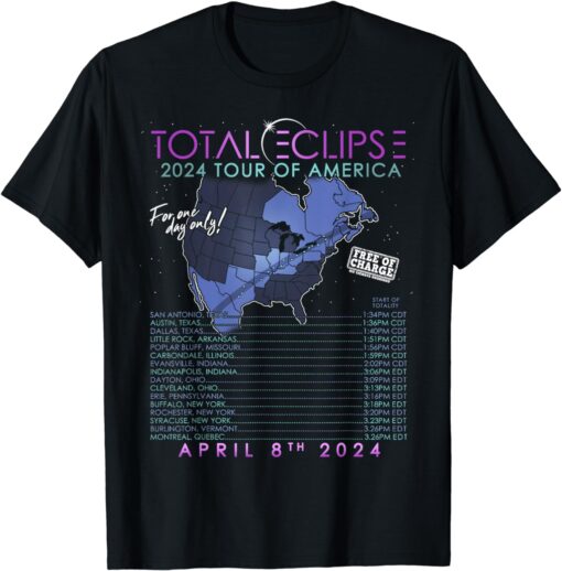 Total Solar Eclipse April 8th 2024 Tour of America T-Shirt