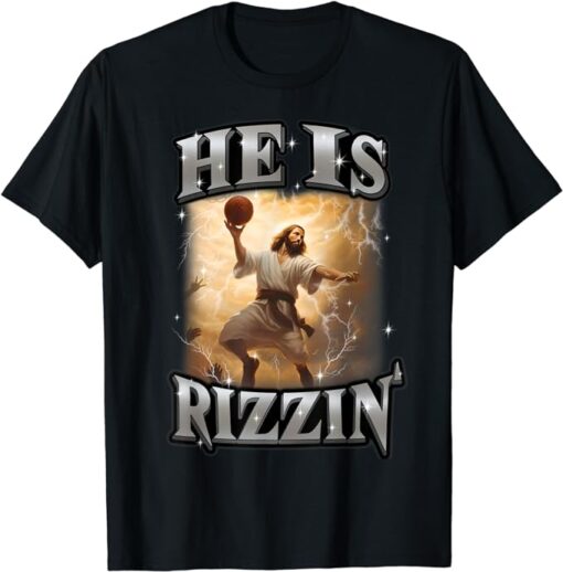 He Is Rizzin' Jesus Christian Basketball Happy Easter Day T-Shirt