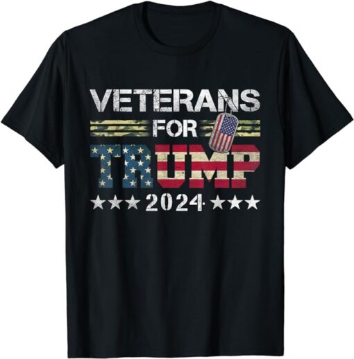 Dad Grandpa Veterans For Trump 2024 American Flag Camo T-Shirt