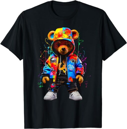 Hip-Hop Teddy-Bear Colorful TeddyBear With Hoodie Graphic T-Shirt