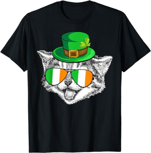 Cute Cat Irish Flag St Patrick's Day Ireland Men Women Kids T-Shirt