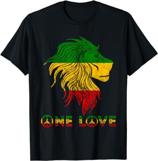 One Love Rasta Reggae Lion Of Judah Rastafari Roots T-Shirt