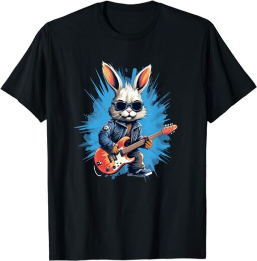 Cool rocker bunny with electric guitar for rock Easter event T-Shirt