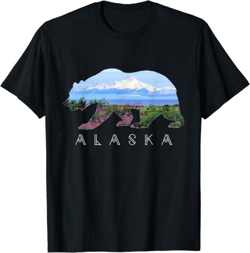 Alaskan Bear with Wildflowers & Mountain Snow T-Shirt