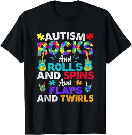 Autism Rocks And Rolls Funny Autism Awareness Month T-Shirt