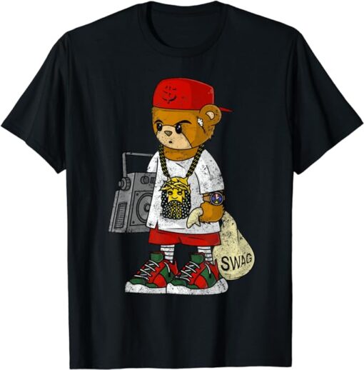 Zazzy Hustle Hip Hop Teddy Men's Hooded T-Shirt - Classic Fit, Short Sleeve, Black