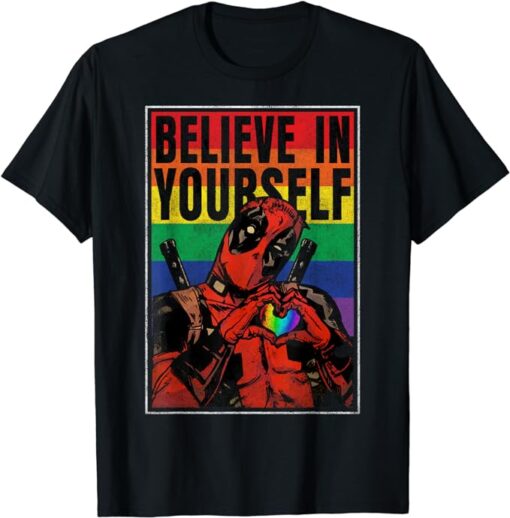 Marvel Deadpool Believe In Yourself Rainbow Poster T-Shirt