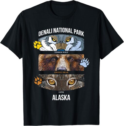 Denali National Park US Alaska Wolf Grizzly Bear Lynx T-Shirt