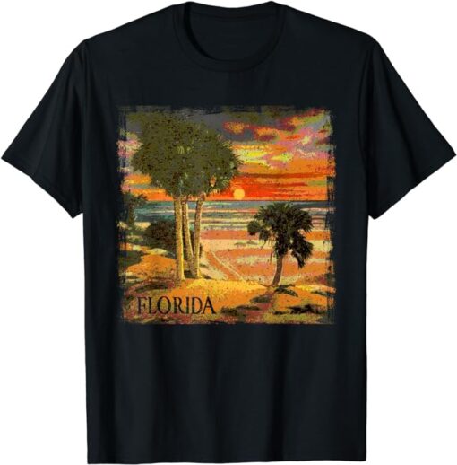 Florida Sunset Palm Tree Beach Retro Vintage Style Souvenir T-Shirt