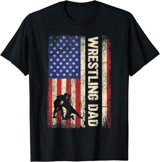 Wrestling Dad USA American Flag Wrestle Men Father's Day Tee T-Shirt