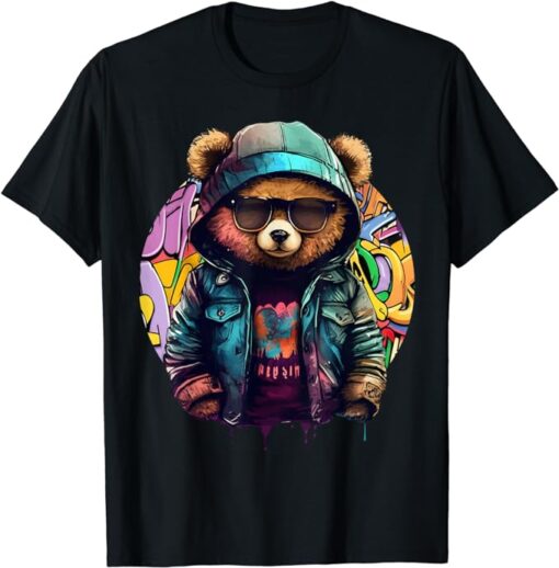 Swag Bear With Cool Glasses Urban Hip Hop Graffiti Art Style T-Shirt