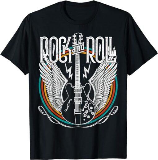 Vintage Retro Distressed 80s Rock & Roll Music Guitar Wings T-Shirt