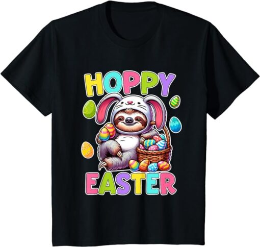 Kids Hoppy Easter Sloth Lover Kids Funny Easter Egg Hunt Tee T-Shirt