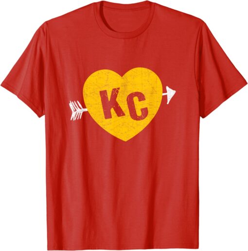 KC Red & Yellow Heart & Arrow KC Kansas City 2 Letter KC Red T-Shirt