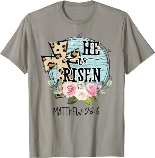 He is Risen Jesus Christian Happy Easter Floral Wreath Women T-Shirt