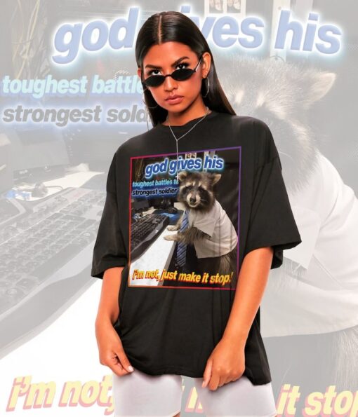 God Gives His Toughes Battles Meme Shirt -Raccoon Tanuki,Opossums Lover Shirt,Possums Shirt,Sad Opossums Meme