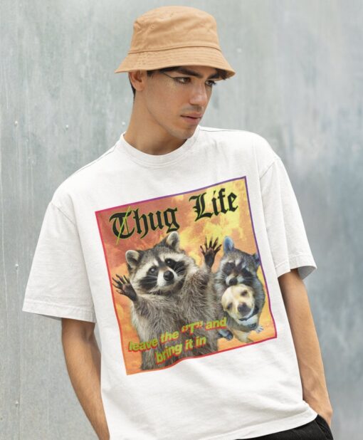 THUG LIFE Hug Life Meme Shirt -Raccoon Tanuki,Opossums Lover Shirt,Possums Shirt,Sad Opossums Meme,Eat Trash Possum Tee