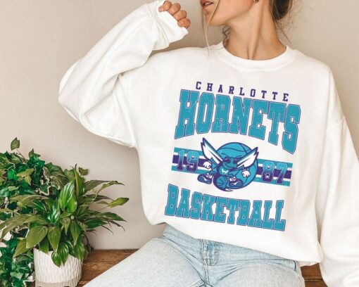 Charlotte Basketball Shirt, Vintage Charlotte Hornet Sweatshirt, Hornet Basketball Hoodie