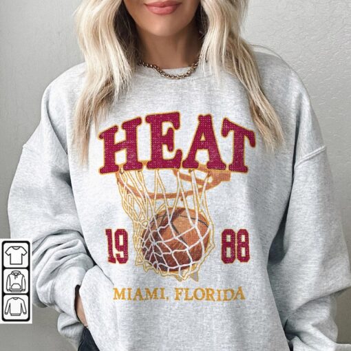 Miami Basketball Vintage Shirt, Heat 90s Basketball Graphic Tee Sweatshirt