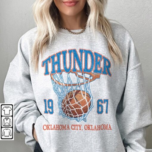 Oklahoma City Basketball Vintage Shirt, Thunder 90s Basketball Graphic Tee Sweatshirt